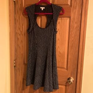 Black and tan patterned Silence +Noise flare dress with cut-out back